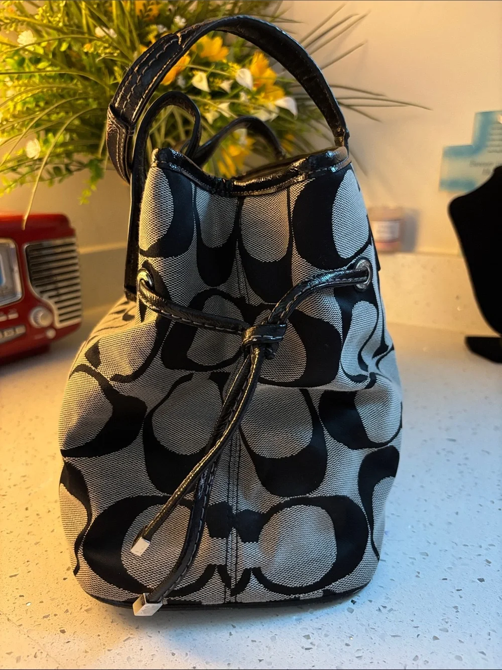 Coach Black and Gray Signature Canvas Purse